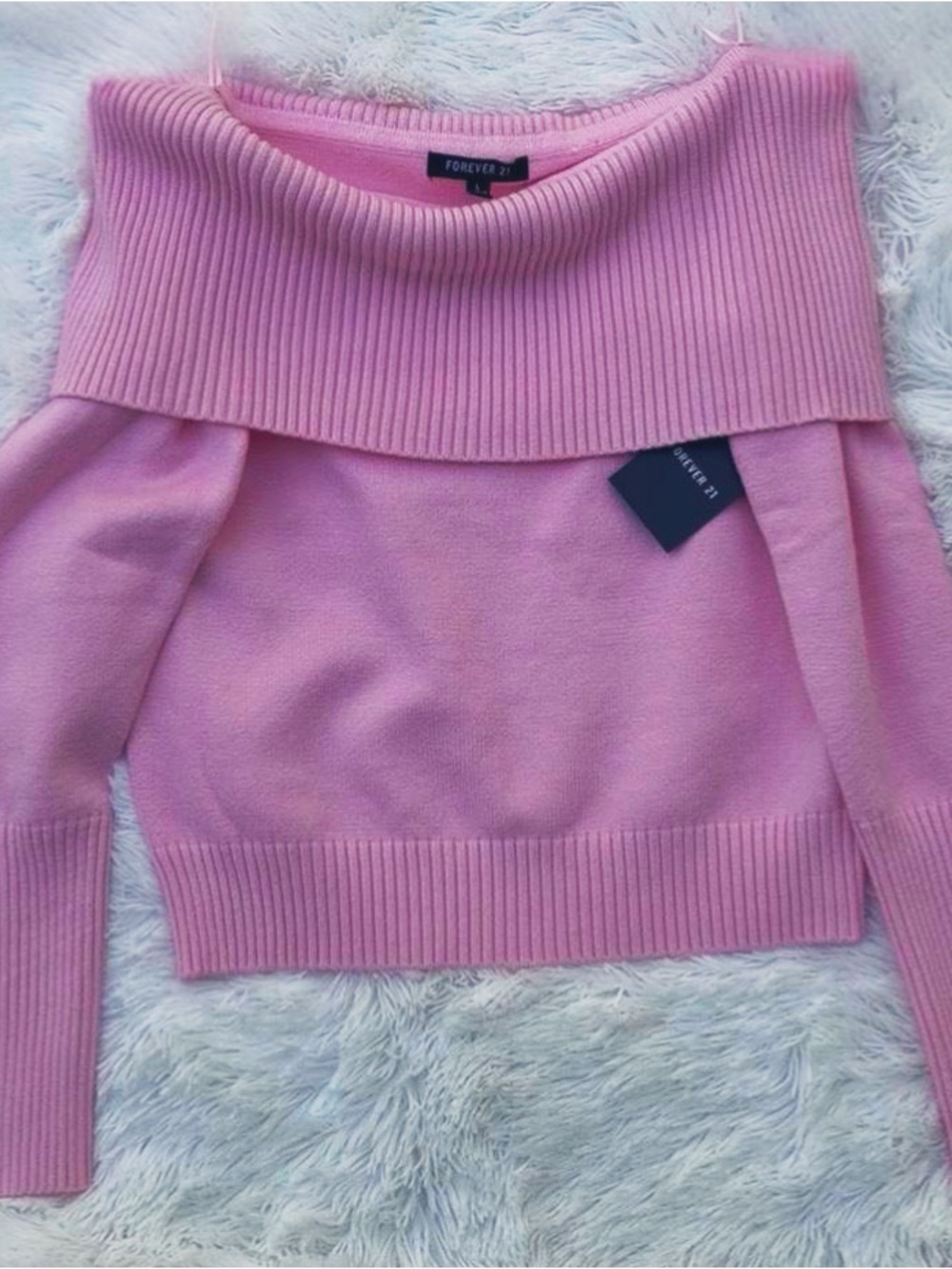 Forever 21 Light Pink Off-Shoulder Foldover Sweater